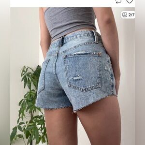 We The Free High Rise Mid Blue Raw Hem Jean Shorts , size 27